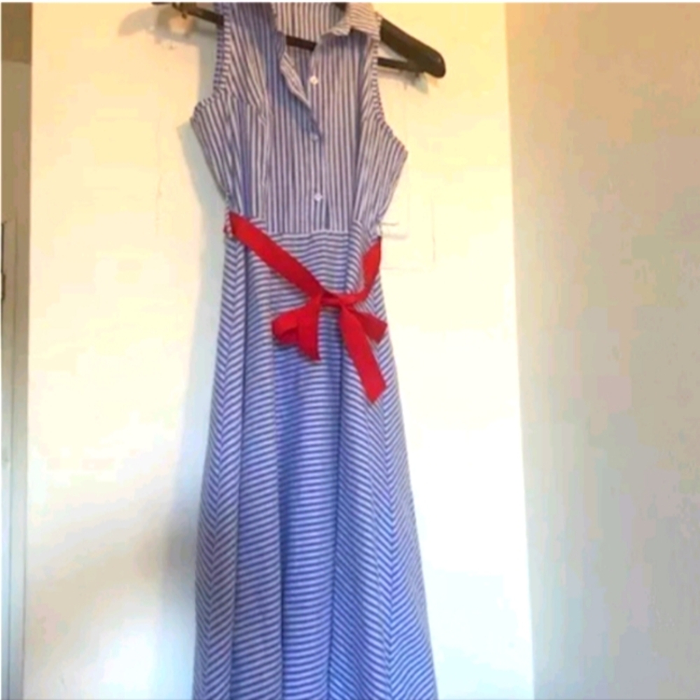 Blue & White Striped Shirtdress Small
